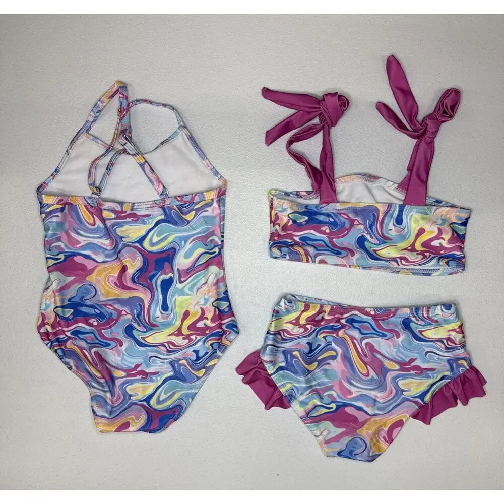 Girls Swimsuit 2 Pack Matching Bathing Suits One-piece + Bikini Set Size 3Y
